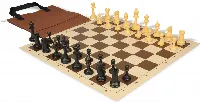 Master Series Easy-Carry Triple Weighted Plastic Chess Set Black & Camel Pieces with Vinyl Rollup Board - Brown