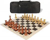 Professional Deluxe Carry-All Plastic Chess Set Wood Grain Pieces with Vinyl Roll-up Board & Bag - Black