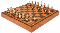 Silhouette Knight Brass & Wood Chess Set with Leatherette Chess Case