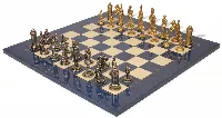 Camelot Theme Metal Chess Set Blue Ash Burl Chess Board