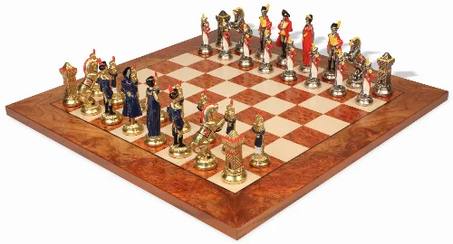 Large Napoleon Theme Hand Painted Metal Chess Set with Elm Burl Chess Board - Image 1