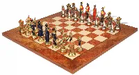 Large Napoleon Theme Hand Painted Metal Chess Set with Elm Burl Chess Board