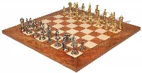 Camelot Theme Metal Chess Set with Elm Burl Chess Board