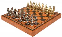Medieval Theme Metal Chess Set with Faux Leather Chess Board & Storage Tray