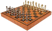 Large Arabesque Contemporary Staunton Metal Chess Set with Faux Leather Chess Board & Storage Tray