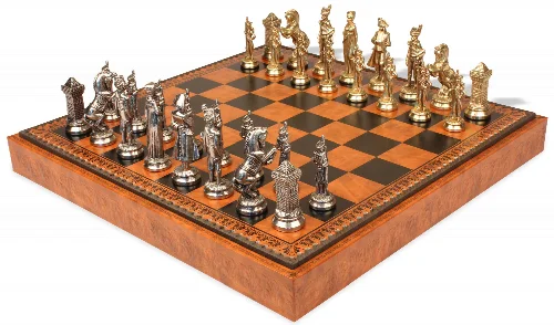 Large Napoleon Theme Metal Chess Set with Faux Leather Chess Board & Storage Tray - Image 1