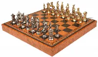 Large Napoleon Theme Metal Chess Set with Faux Leather Chess Board & Storage Tray