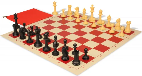 Master Series Classroom Triple Weighted Plastic Chess Set Black & Camel Pieces with Vinyl Rollup Board - Red - Image 1