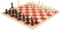 Standard Club Triple Weighted Plastic Chess Set Black & Ivory Pieces with Vinyl Rollup Board - Red