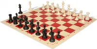 Master Series Plastic Chess Set Black & Ivory Pieces with Vinyl Rollup Board - Red