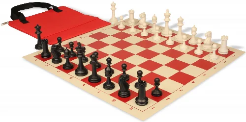 Master Series Easy-Carry Triple Weighted Plastic Chess Set Black & Ivory Pieces with Vinyl Rollup Board - Red - Image 1