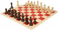 German Knight Plastic Chess Set Wood Grain Pieces with Vinyl Rollup Board - Red