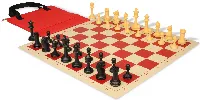 Master Series Easy-Carry Plastic Chess Set Black & Camel Pieces with Vinyl Rollup Board - Red