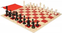 Master Series Classroom Plastic Chess Set Black & Ivory Pieces with Vinyl Rollup Board - Red