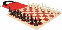 Conqueror Easy-Carry Plastic Chess Set Black & Ivory Pieces with Vinyl Rollup Board - Red