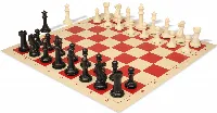 Executive Plastic Chess Set Black & Ivory Pieces with Vinyl Roll-up Board - Red
