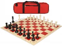 Master Series Carry-All Plastic Chess Set Black & Ivory Pieces with Rollup Board - Red