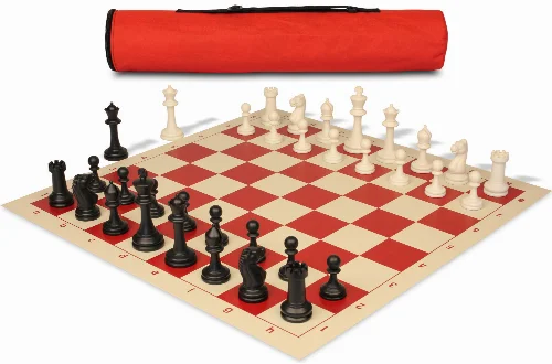 Archer's Bag Master Series Triple Weighted Plastic Chess Set Black & Ivory Pieces - Red - Image 1