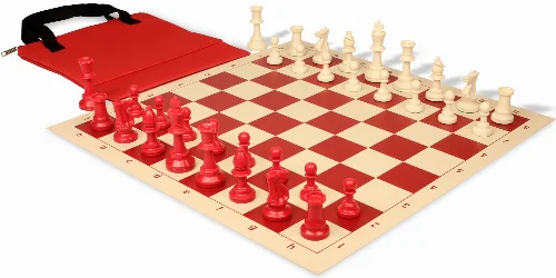 Standard Club Easy-Carry Plastic Chess Set Red & Ivory Pieces with Vinyl Rollup Board - Red - Image 1