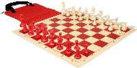 Standard Club Easy-Carry Plastic Chess Set Red & Ivory Pieces with Vinyl Rollup Board - Red