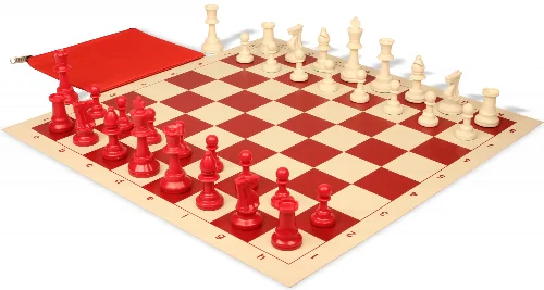 Standard Club Classroom Plastic Chess Set Red & Ivory Pieces with Vinyl Rollup Board - Red - Image 1