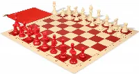 Standard Club Classroom Plastic Chess Set Red & Ivory Pieces with Vinyl Rollup Board - Red
