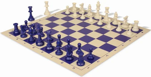 Standard Club Plastic Chess Set Blue & Ivory Pieces with Vinyl Rollup Board - Blue - Image 1