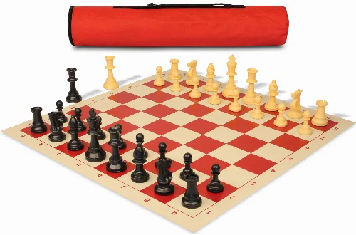 Archer's Bag Standard Club Plastic Chess Set Black & Camel Pieces - Red - Image 1
