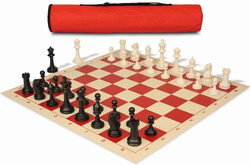 Archer's Bag Master Series Plastic Chess Set Black & Ivory Pieces - Red - Image 1