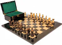 Zagreb Series Chess Set Decorative Burnt Boxwood Pieces with Black & Ash Burl Board & Box - 3.875" King