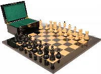 Zagreb Series Chess Set Ebonized & Boxwood Pieces with Black & Ash Burl Board & Box - 3.875" King
