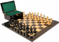 Dubrovnik Series Chess Set Ebony & Boxwood Pieces with Black & Ash Burl Board & Box - 3.9" King