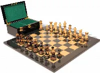 Parker Staunton Chess Set Burnt Boxwood Pieces with Black Ash Burl Board & Box - 3.75" King