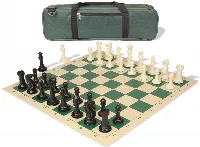 Executive Carry-All Plastic Chess Set Black & Ivory Pieces with Vinyl Rollup Board - Green