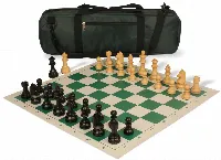 German Knight Carry-All Chess Set Ebonized & Boxwood Pieces - Green