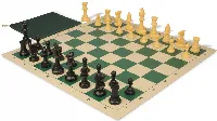 Standard Club Classroom Triple Weighted Plastic Chess Set Black & Camel Pieces with Vinyl Rollup Board - Green