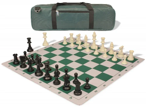 Standard Club Carry-All Plastic Chess Set Black & Ivory Pieces with Lightweight Floppy Board - Green - Image 1