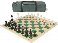 Master Series Carry-All Plastic Chess Set Black & Ivory Pieces with Vinyl Rollup Board - Green