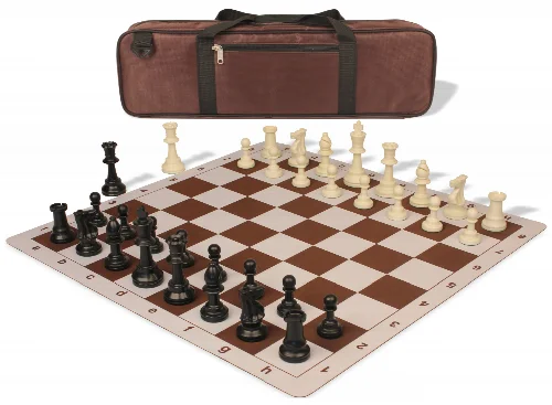 Standard Club Carry-All Plastic Chess Set Black & Ivory Pieces with Lightweight Floppy Board - Brown - Image 1