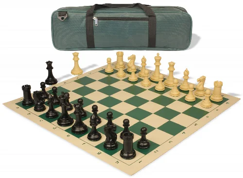 Conqueror Carry-All Plastic Chess Set Black & Camel Pieces with Vinyl Rollup Board - Green - Image 1