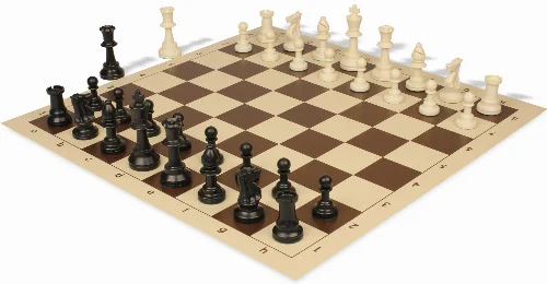 Standard Club Plastic Chess Set Black & Ivory Pieces with Vinyl Rollup Board - Brown - Image 1