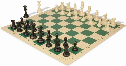 Standard Club Plastic Chess Set Black & Ivory Pieces with Vinyl Rollup Board - Green - Image 1