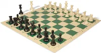 Standard Club Plastic Chess Set Black & Ivory Pieces with Vinyl Rollup Board - Green