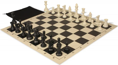 Standard Club Classroom Plastic Chess Set Black & Ivory Pieces with Vinyl Rollup Board - Black - Image 1