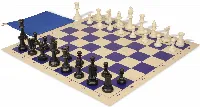 Standard Club Classroom Plastic Chess Set Black & Ivory Pieces with Vinyl Rollup Board - Blue