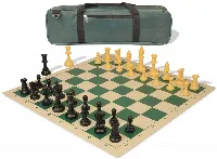 Standard Club Carry-All Plastic Chess Set Black & Camel Pieces with Vinyl Rollup Board - Green