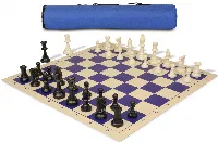 Archer's Bag Standard Club Plastic Chess Set Black & Ivory Pieces - Blue