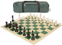 Master Series Carry-All Triple Weighted Plastic Chess Set Black & Ivory Pieces with Vinyl Rollup Board - Green