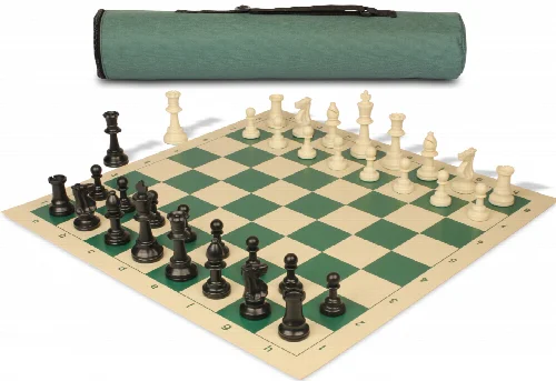 Archer's Bag Standard Club Plastic Chess Set Black & Ivory Pieces - Green - Image 1
