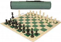 Archer's Bag Standard Club Plastic Chess Set Black & Ivory Pieces - Green